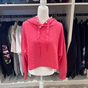 Simply Southern Coral Pink Textured Pearl-Trim Hooded Pullover